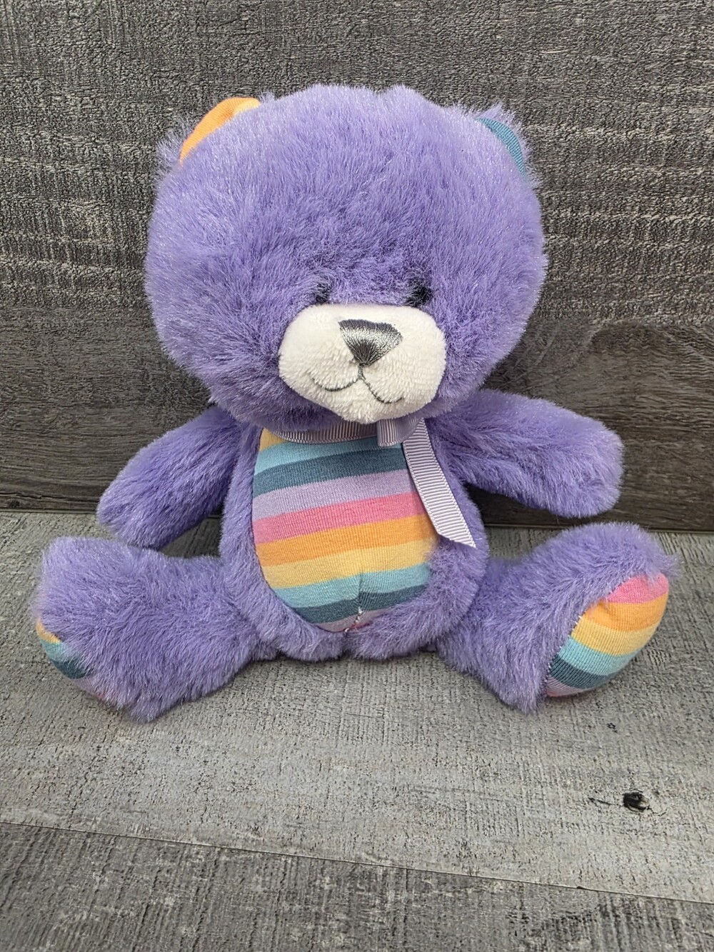GANZ Pastel Purple Rainbow Stripe Plush Stuffed 8" Teddy Bear Fuzzy Ribbon g44
